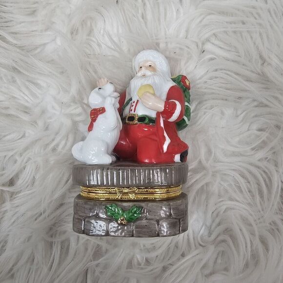 Dillards Trimmings Scottie Dog Santa Hinged Box Trinket Box Christmas Holiday - Picture 1 of 11